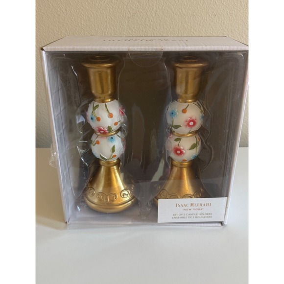 Isaac Mizrahi Other - Isaac Mizrahi New York Floral Gold Candle Holders Set of 2 Taper Stands